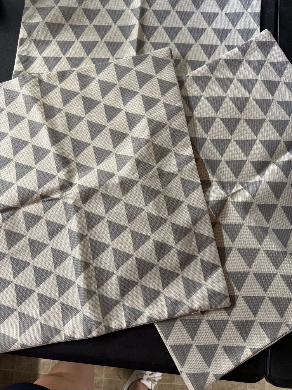 (Sale $5) 3 pc Geometric Triangle Pattern pillow cover Set in Cream and Gray